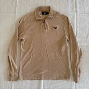 American Living Quarter Zip Pullover L Beige Long Sleeve Eagle Logo